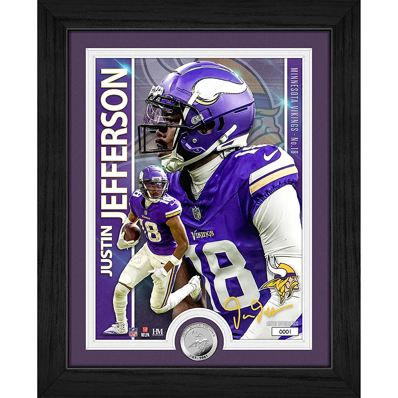 Highland Mint Justin Jefferson Minnesota Vikings 13" x 16" Silver Coin Photo Mint