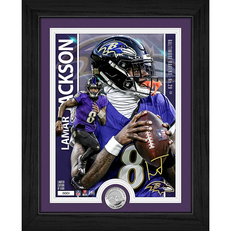 Highland Mint Lamar Jackson Baltimore Ravens 13" x 16" Silver Coin Photo Mint