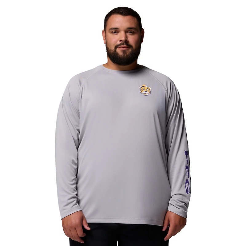 Men's Columbia  Gray LSU Tigers Big & Tall Terminal Tackle Long Sleeve Omni-Shade T-Shirt