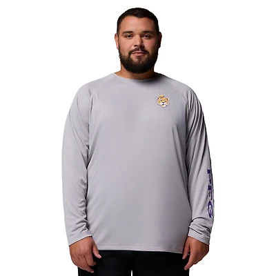 Men's Columbia  Gray LSU Tigers Big & Tall Terminal Tackle Long Sleeve Omni-Shade T-Shirt