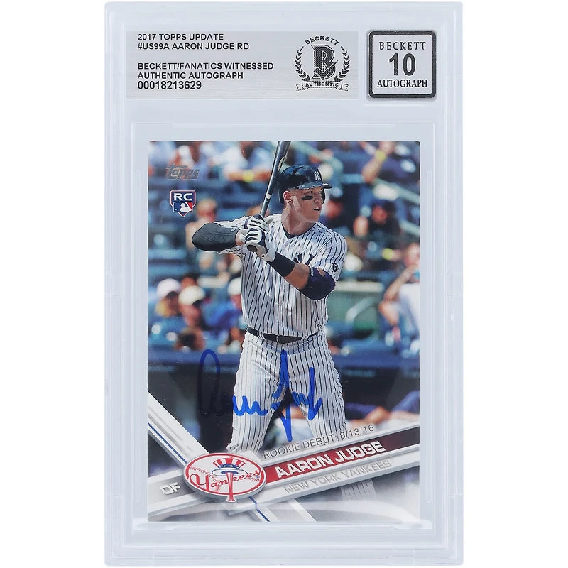 Aaron Judge New York Yankees Autographed 2017 Topps Update #US99 Beckett Fanatics Witnessed Authenticated 10 Rookie Card