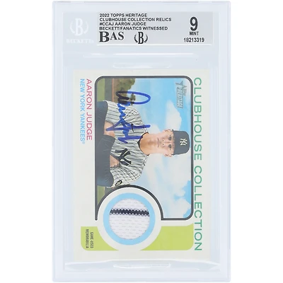 Aaron Judge New York Yankees Autographed 2022 Topps Heritage Clubhouse Collection Pinstripe Relic #CC-AJ Beckett Fanatics Witnessed Authenticated 9/10 Card