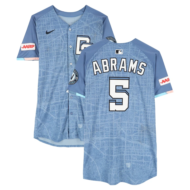 CJ Abrams Washington Nationals Game-Used #5 Blue City Connect Nike Jersey from Multiple Games during the 2025 MLB Season