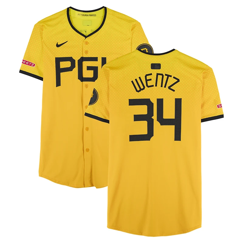 Joey Wentz Pittsburgh Pirates Player-Issued Gold City Connect Nike Jersey from the 2025 MLB Season