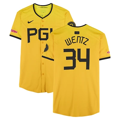 Joey Wentz Pittsburgh Pirates Player-Issued Gold City Connect Nike Jersey from the 2025 MLB Season