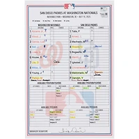 Washington Nationals Game-Used Lineup Card vs. San Diego Padres on July 19, 2025