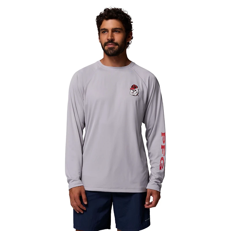 Men's Columbia  Gray Georgia Bulldogs Big & Tall Terminal Tackle Long Sleeve Omni-Shade T-Shirt