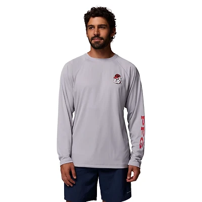 Men's Columbia  Gray Georgia Bulldogs Big & Tall Terminal Tackle Long Sleeve Omni-Shade T-Shirt