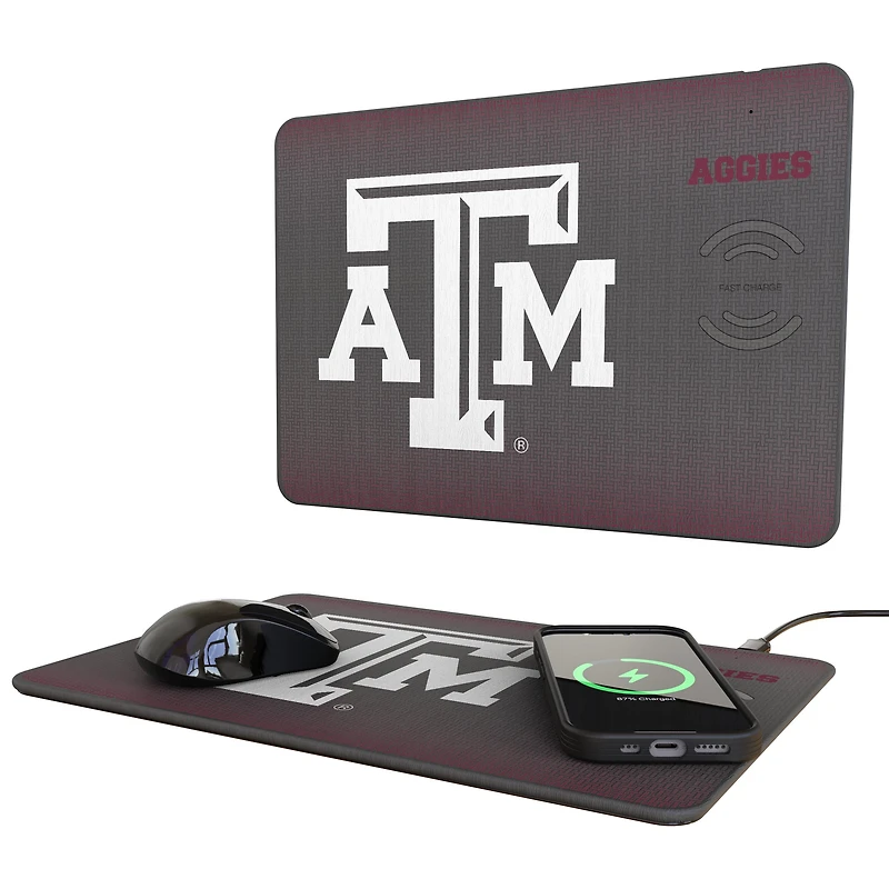 Keyscaper Texas A&M Aggies Linen Print 15W Fast Wireless Charger and Mouse Pad