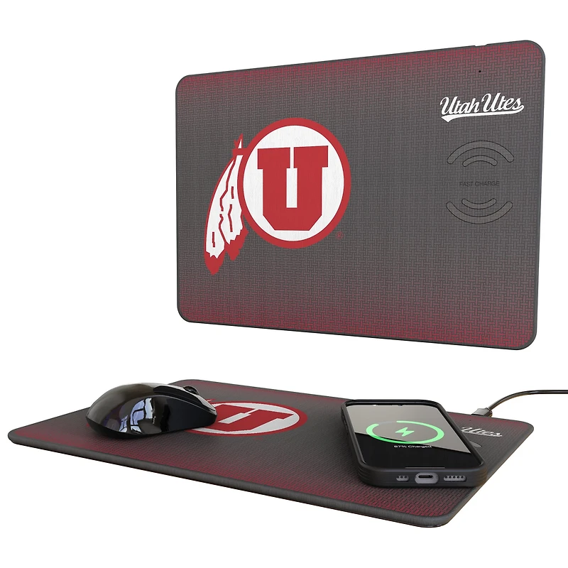 Keyscaper Utah Utes Linen Print 15W Fast Wireless Charger and Mouse Pad