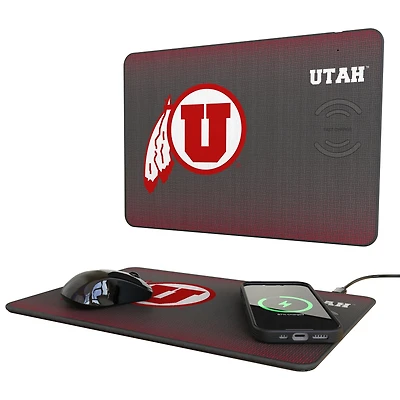 Keyscaper Utah Utes Linen Print 15W Fast Wireless Charger and Mouse Pad