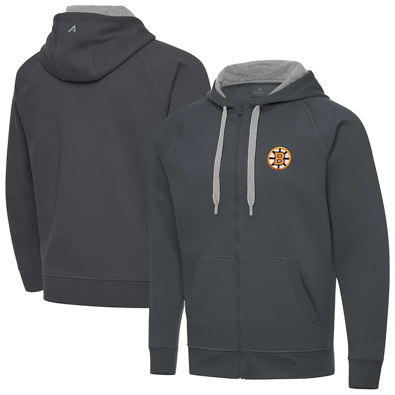 Men's Antigua Charcoal Boston Bruins Victory Full-Zip Hoodie