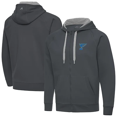 Men's Antigua Charcoal St. Louis Blues Victory Full-Zip Hoodie