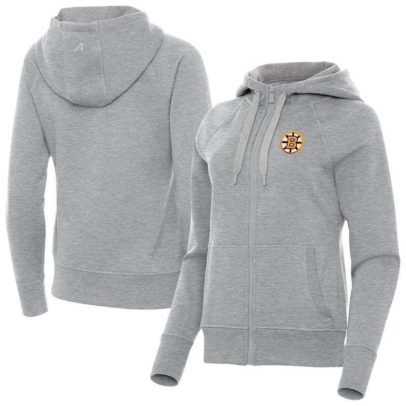 Women's Antigua Heather Gray Boston Bruins Victory Full-Zip Hoodie