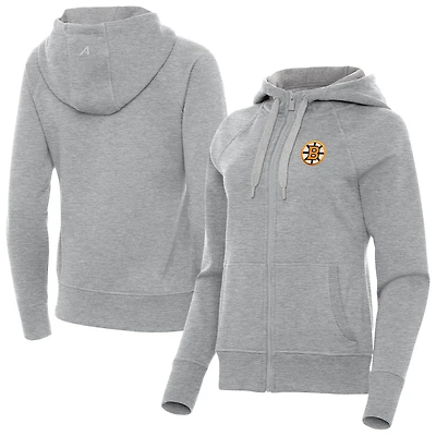 Women's Antigua Heather Gray Boston Bruins Victory Full-Zip Hoodie