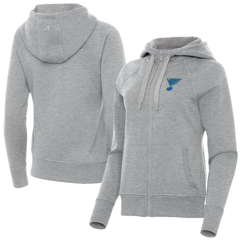 Women's Antigua Heather Gray St. Louis Blues Victory Full-Zip Hoodie