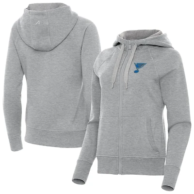 Women's Antigua Heather Gray St. Louis Blues Victory Full-Zip Hoodie