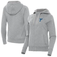 Women's Antigua Heather Gray St. Louis Blues Victory Full-Zip Hoodie