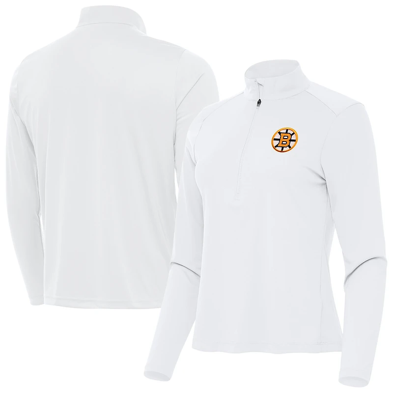 Women's Antigua White Boston Bruins Tribute Half-Zip Pullover