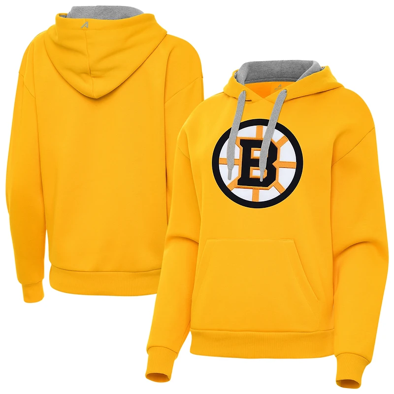 Women's Antigua Gold Boston Bruins Victory Pullover Hoodie