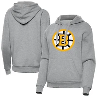 Women's Antigua Heather Gray Boston Bruins Victory Pullover Hoodie