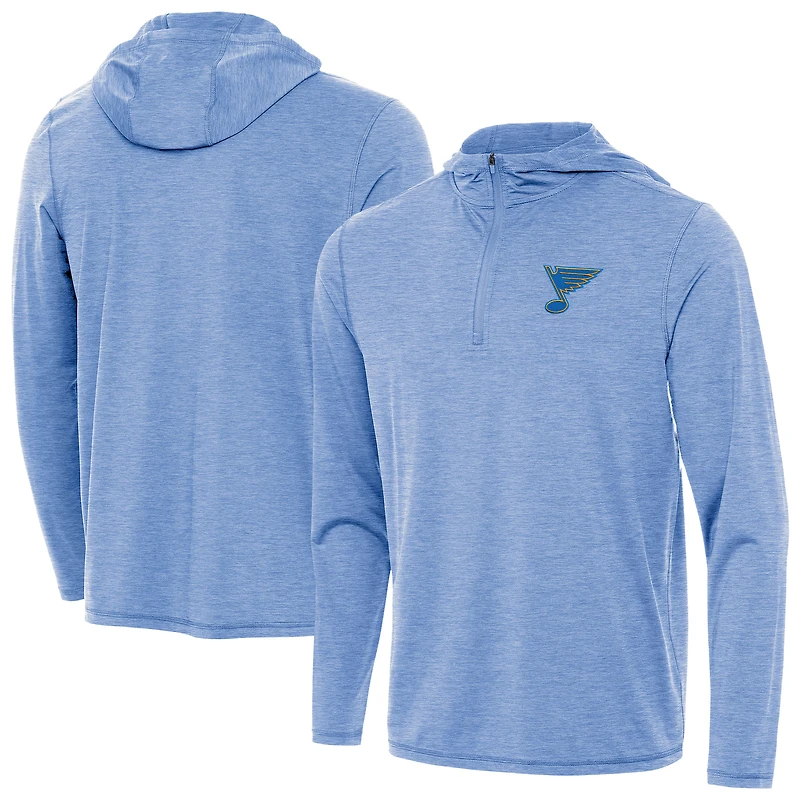 Men's Antigua Heather Blue St. Louis Blues Tidy Quarter-Zip Hoodie
