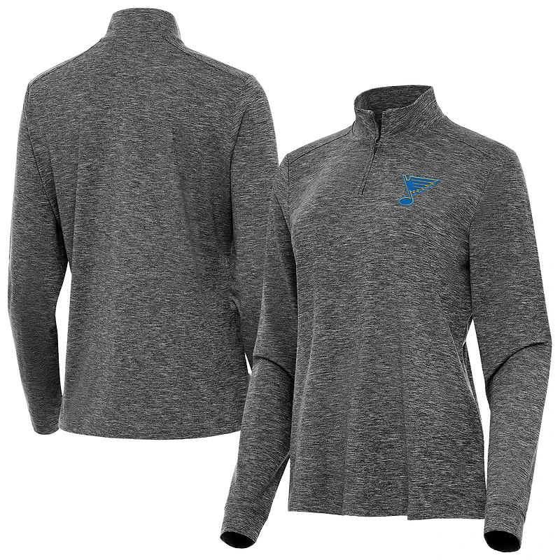 Men's Antigua Heather St. Louis Blues Mentor Long Sleeve Quarter-Zip Mock Polo