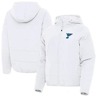 Women's Antigua White St. Louis Blues Raglan Universe Full-Zip Hooded Jacket