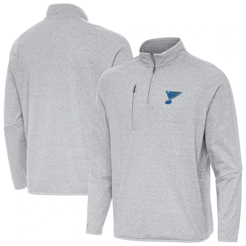 Men's Antigua Heather St. Louis Blues Certain Tri-Blend Quarter-Zip Top