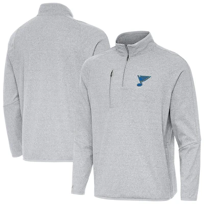 Men's Antigua Heather St. Louis Blues Certain Tri-Blend Quarter-Zip Top