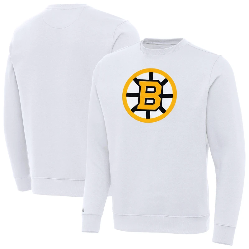 Men's Antigua White Boston Bruins Victory Pullover Sweatshirt