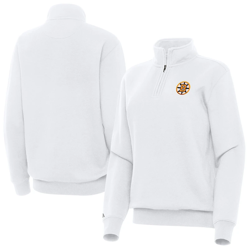Women's Antigua White Boston Bruins Victory Quarter-Zip Pullover Top
