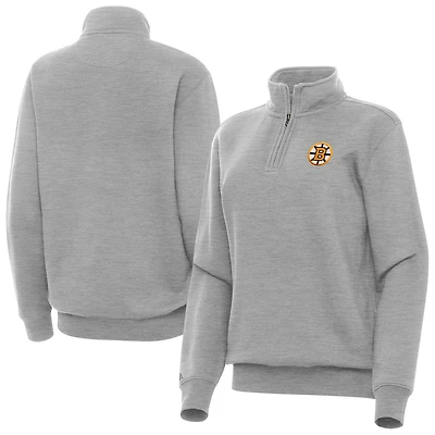 Women's Antigua Heather Gray Boston Bruins Victory Quarter-Zip Pullover Top