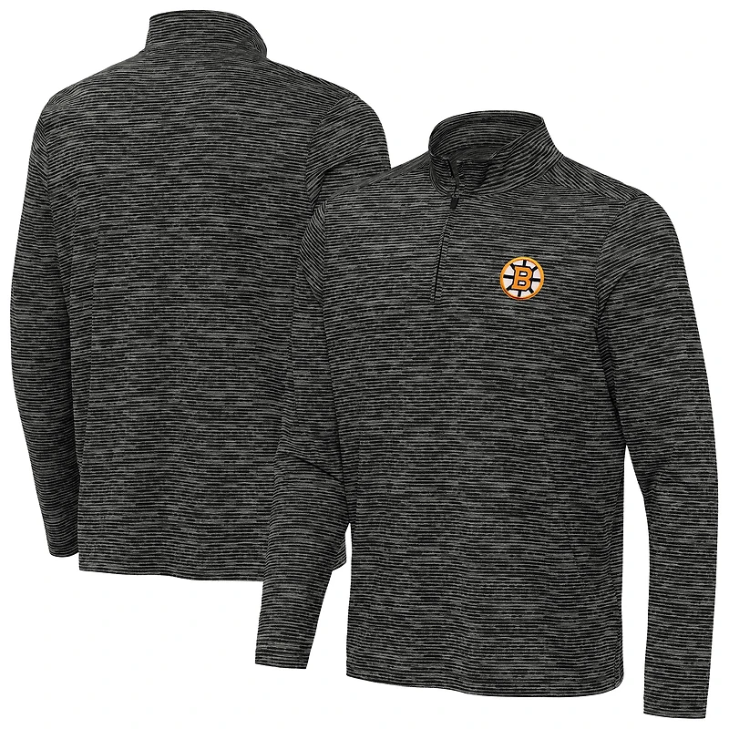 Men's Antigua Heather Black Boston Bruins Determined Quarter-Zip Sweatshirt