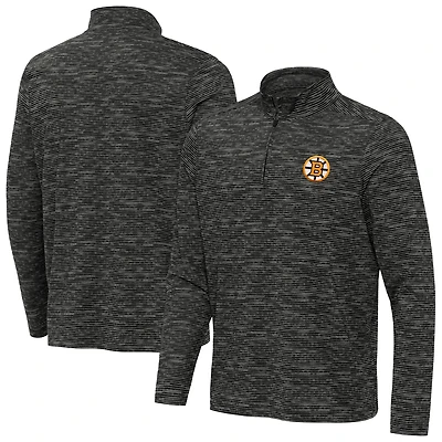 Men's Antigua Heather Black Boston Bruins Determined Quarter-Zip Sweatshirt