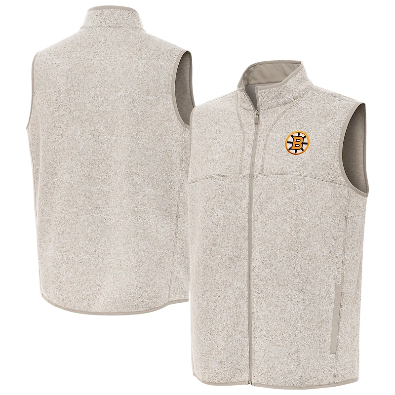 Men's Antigua Oatmeal Boston Bruins Fortune Full-Zip Vest