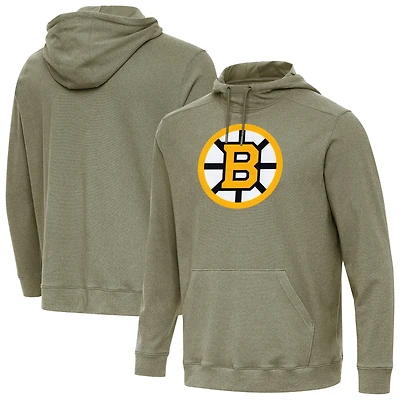 Men's Antigua Olive Boston Bruins Cloud Pullover Hoodie