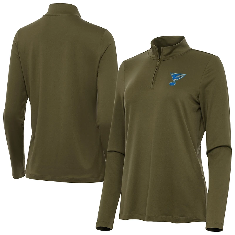 Women's Antigua Olive St. Louis Blues Reprocess Quarter-Zip Pullover