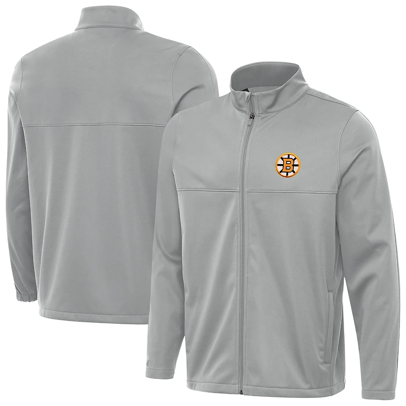 Men's Antigua Gray Boston Bruins Links 2 Full-Zip Golf Jacket