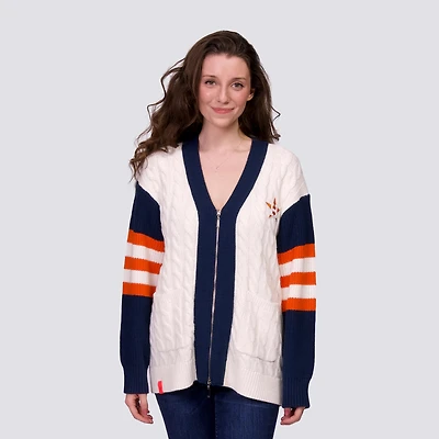 Women's Lusso Navy/White Houston Astros Shyla Knit V-Neck Full-Zip Sweater