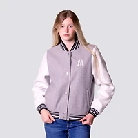 Women's Lusso  Gray New York Yankees Celine Full-Snap Varsity Jacket