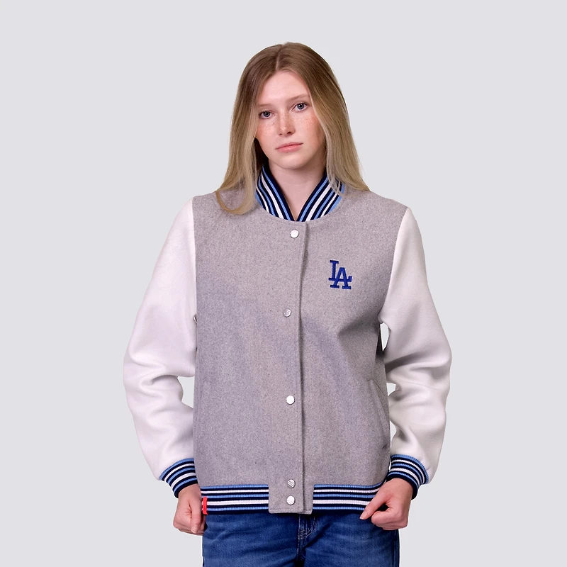 Women's Lusso  Gray Los Angeles Dodgers Celine Full-Snap Varsity Jacket