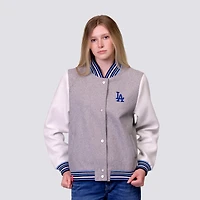 Women's Lusso  Gray Los Angeles Dodgers Celine Full-Snap Varsity Jacket