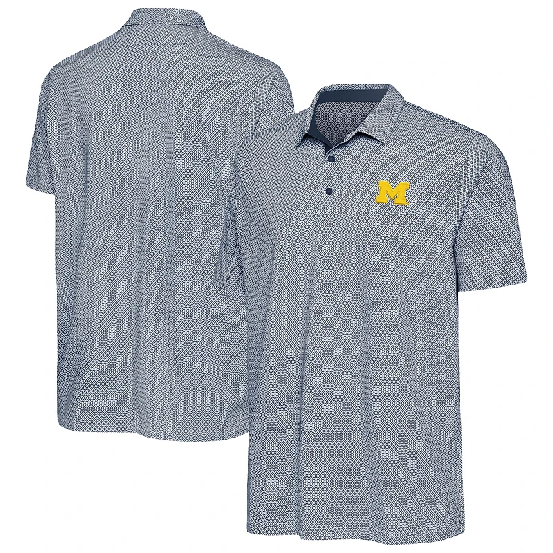 Men's Antigua Heather Navy Michigan Wolverines Intersect Polo