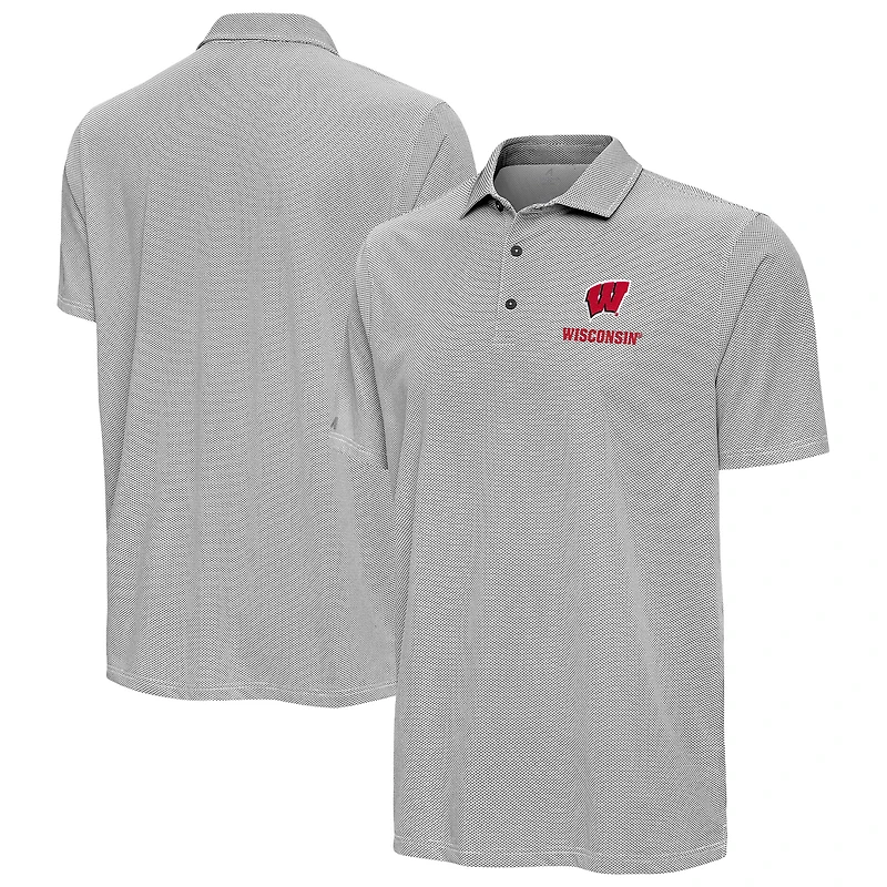 Men's Antigua Black Wisconsin Badgers Pave Polo