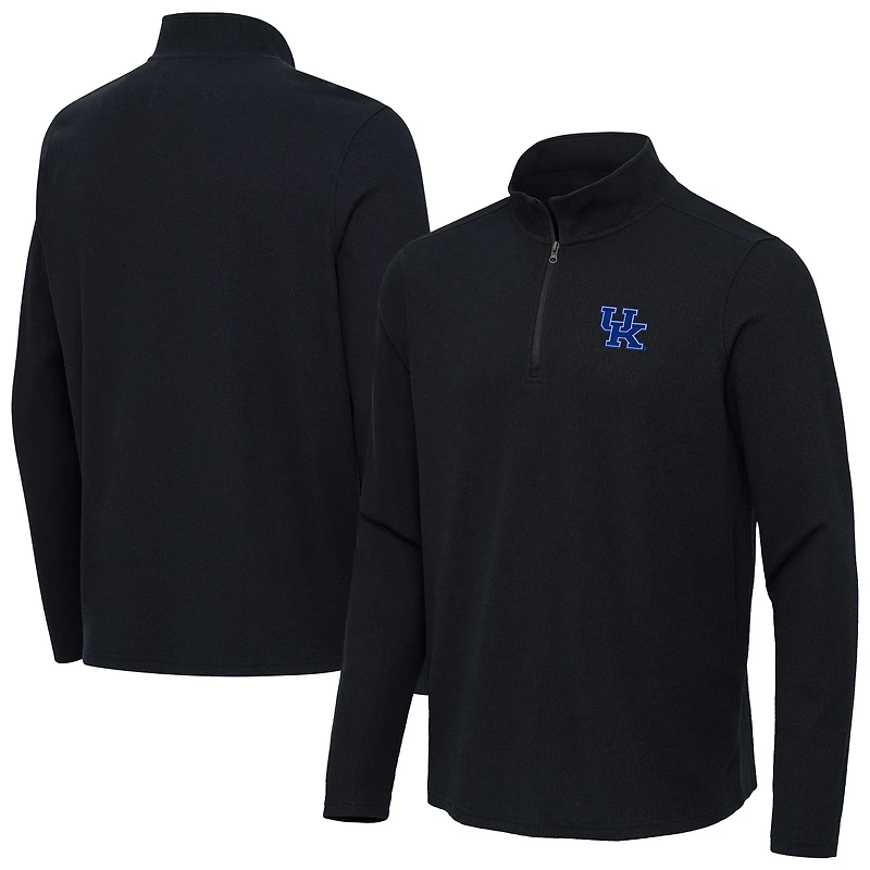 Men's Antigua Heather Black Kentucky Wildcats Sync Quarter-Zip Waffle-Knit Tri-Blend Pullover