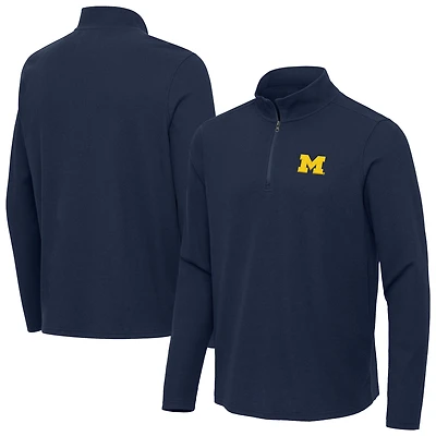 Men's Antigua Heather Navy Michigan Wolverines Sync Quarter-Zip Waffle-Knit Tri-Blend Pullover