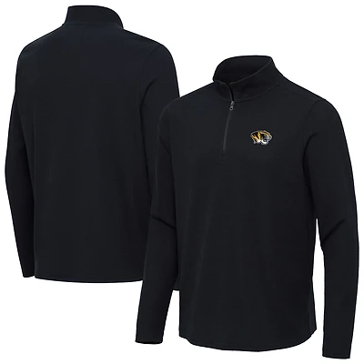Men's Antigua Heather Black Missouri Tigers Sync Quarter-Zip Waffle-Knit Tri-Blend Pullover