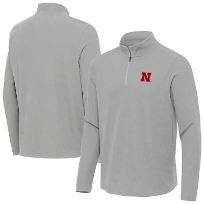 Men's Antigua Heather Gray Nebraska Huskers Sync Quarter-Zip Waffle-Knit Tri-Blend Pullover