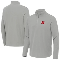 Men's Antigua Heather Gray Nebraska Huskers Sync Quarter-Zip Waffle-Knit Tri-Blend Pullover